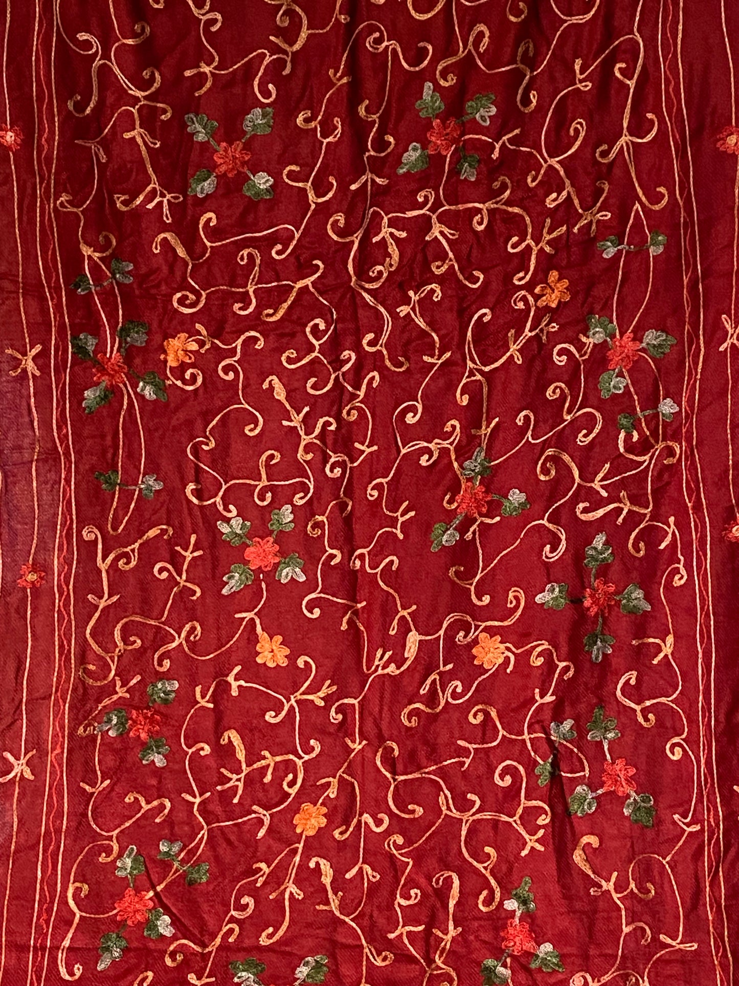 Hand-embroidered patterned scarf