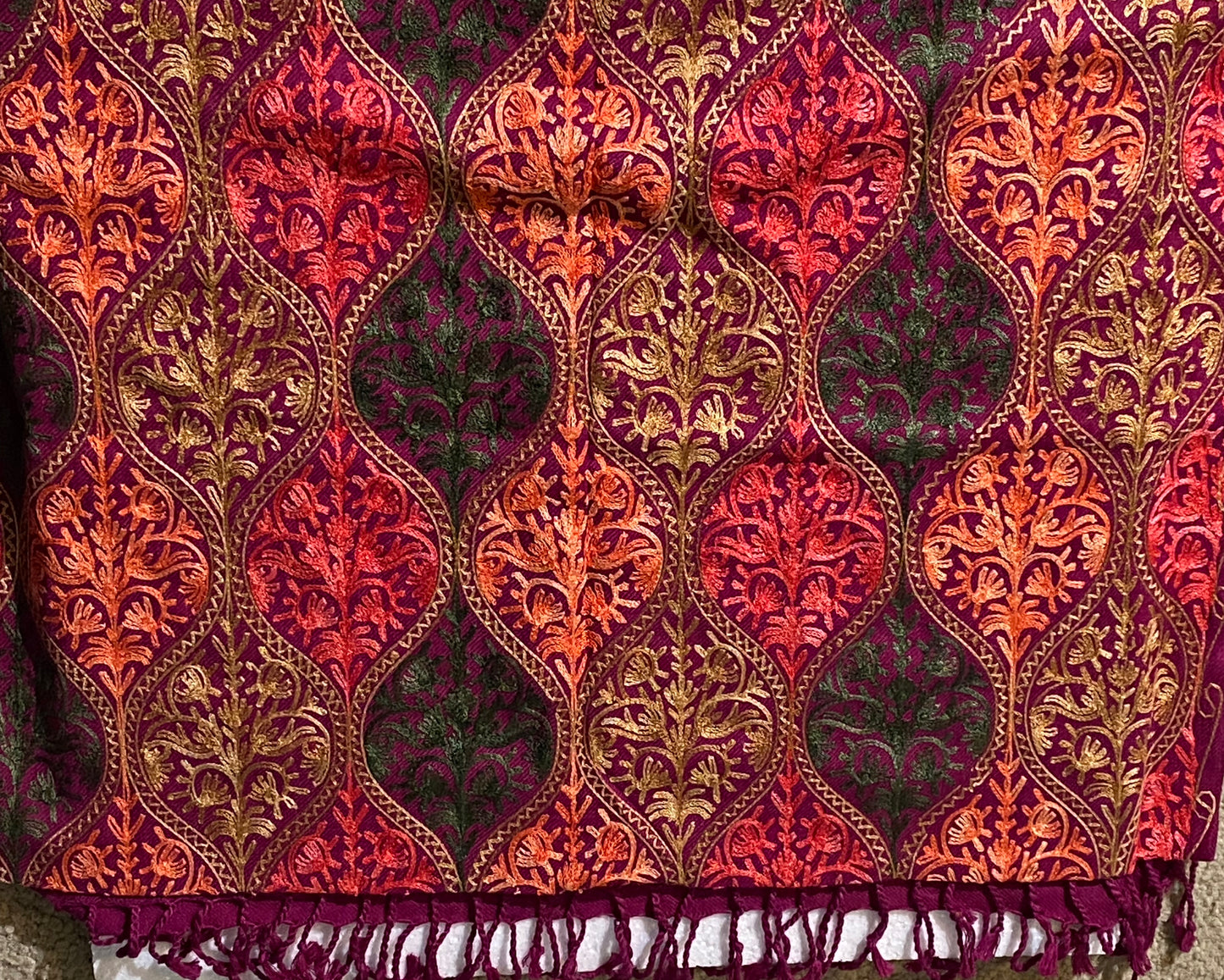 Hand-embroidered patterned scarf