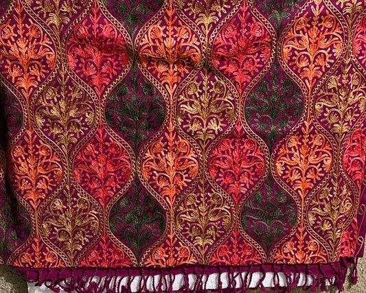 Hand-embroidered patterned scarf