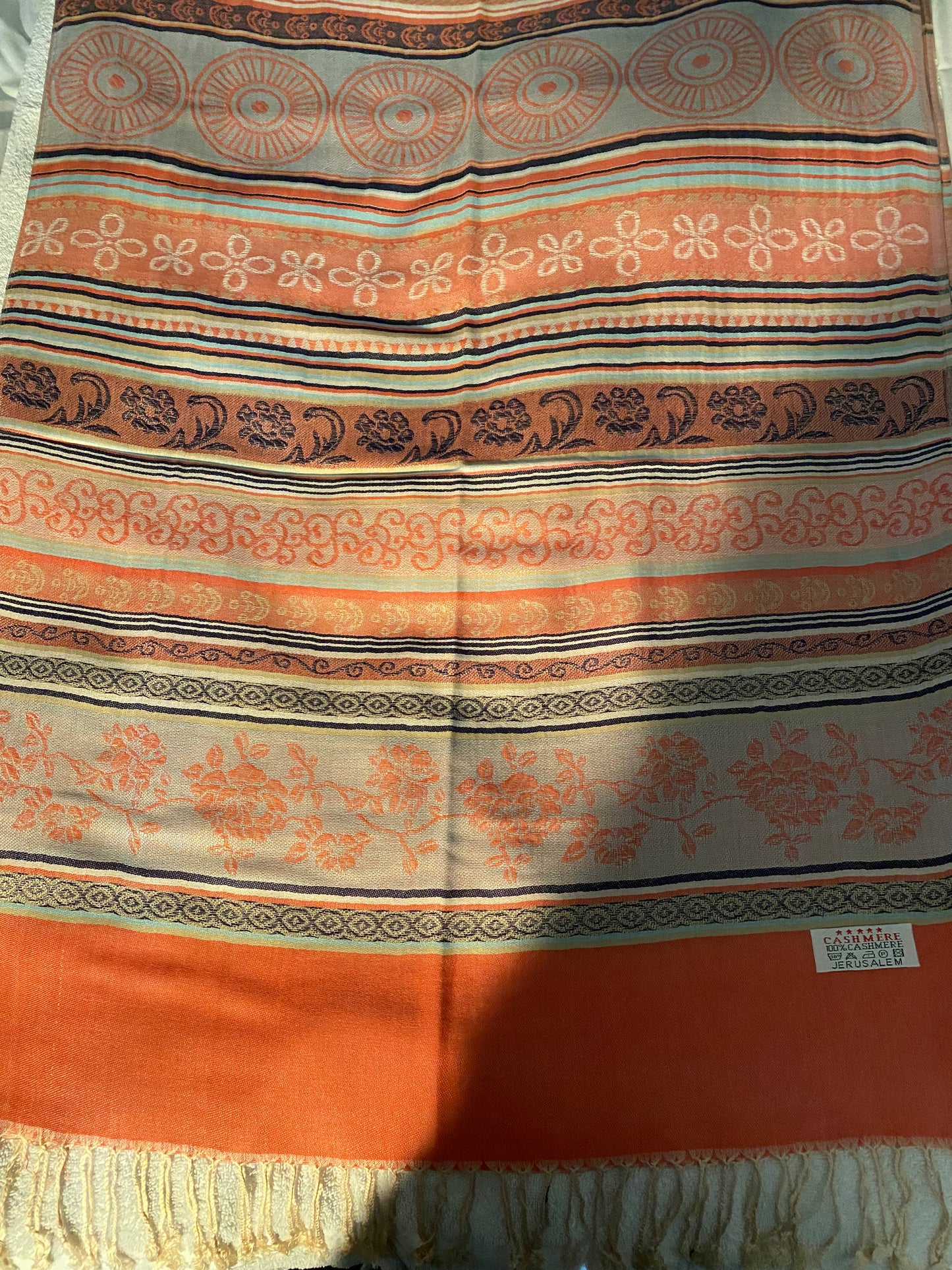 Orange patterned cashmere tablecloth