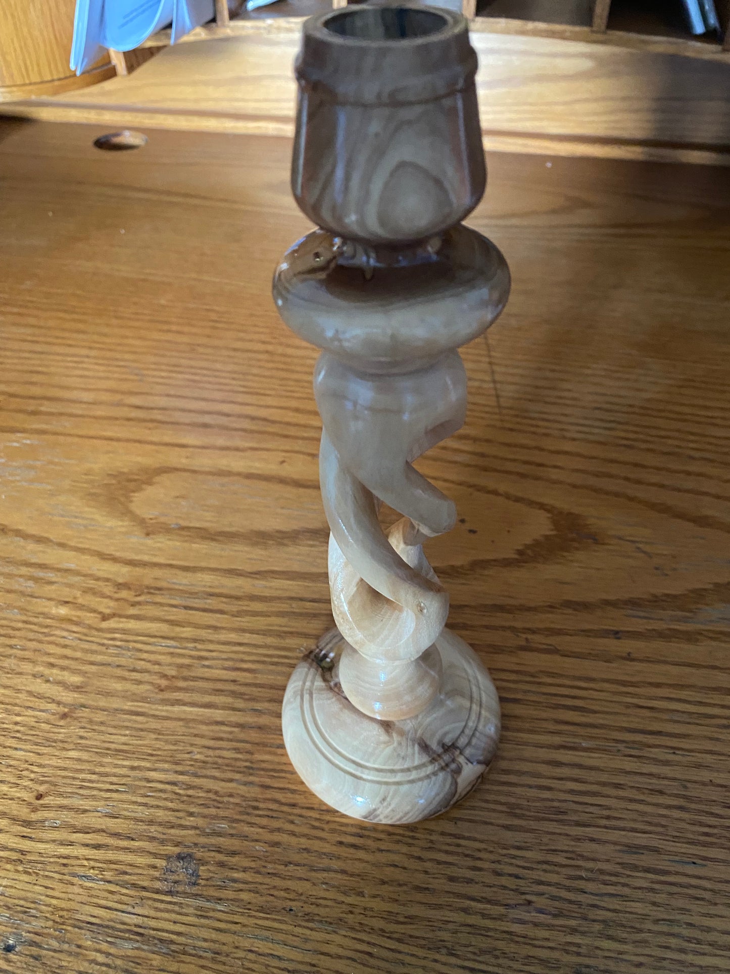 Wooden candlestick holder